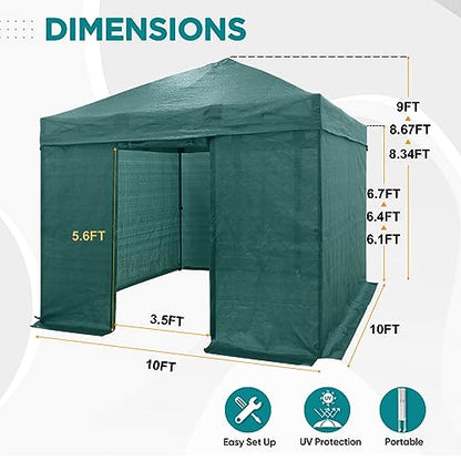 EAGLE PEAK 10x10 Walk in Shade Cloth Cover Greenhouse Instant Pop up Portable Gardening Green House with Mesh Cover, Roll up Doors, Green