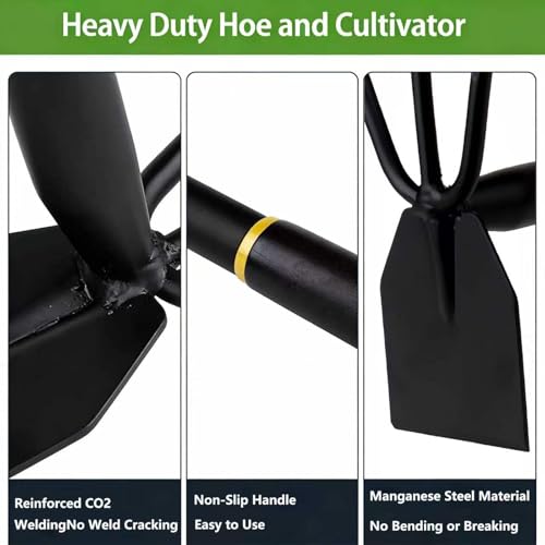 Garden Hoe and Cultivator, Heavy Duty Weeder Tool, Manganese Steel Hand Hoe Garden Tool for Loosening Soil, Digging,Planting and Weeding,Ergonomic Handle for Garden,Yard,No Assembly Required