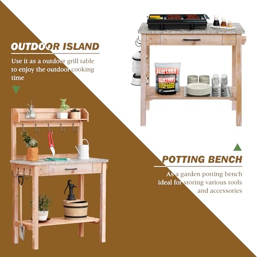 HOLTICO Potting Bench with Storage Drawer, Natural