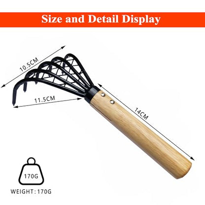 Garden Rake 5-Claw Landscape Dethatcher Thatching Beach Combing Rake for Digging Clam Shell Defoliation Hoe Garden Tool for Loosen The Soil (Brown) - color: Brown