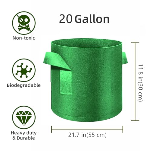 12 Pack 20 Gallon Plant Grow Bags, Thickened Nonwoven Fabric Pots with Handles, Vegetable Planter Bags Containers, Cloth Planters for Garden Vegetable/Flower/Plant/Fruits Outdoor (Green) - color: Green, size: 20 Gallon