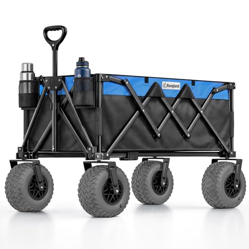 Beach Wagon with 10" Air Tires, Foldable All-Terrain Cart (Black/Blue) - color: Light Blue