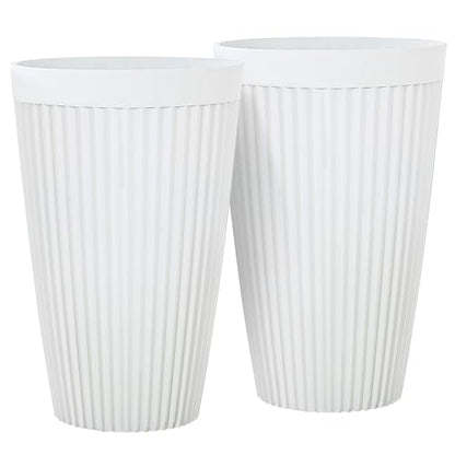 Autodaya 20" Tall Fluted Resin Planters Set of 2 with Drainage Holes - color: White Fluted-20"h