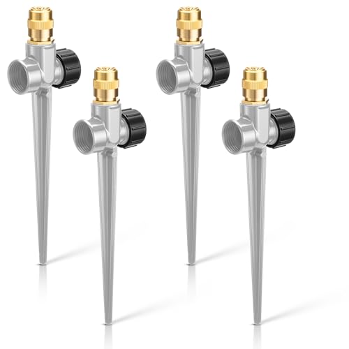 Tioncy 4 Pack Metal Lawn Sprinklers with Adjustable Brass Nozzle, Grey - color: Gray