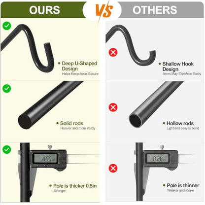 MIXXIDEA 2 Packs Heavy Duty Extended Reach Wall Mounted Deck Hook Wall Pole, Wall Bracket Direction and Length Adjustable Plant Bracket for Bird Feeders, Planters, Suet Baskets, Lanterns, Wind Chimes - size: 43in Long Wall Mounted Hook-2 Packs