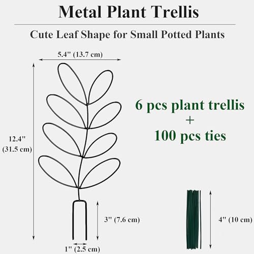 Tosnail 6 Pack Metal Plant Trellis for Potted Plants, 12.4 Inch Wire Plant Stakes, Small Garden Trellis, Cute Leaf Shaped Plant Support for Houseplant Home Climbing Plants Indoor Outdoor