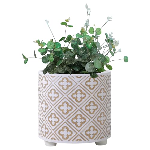 8 Inch Flowerpot, Planter for Indoor Plant, Indoor & Outdoor Plants Pot with Drainage Hole - for Decoration of Home Garden & Terrace, White & Gold - color: M White, size: 8 inch