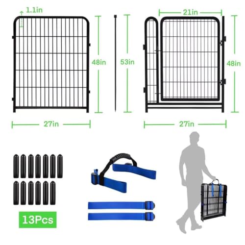 Garden Fencing 48 inch High, 12 Panels Total 26.6 Ft Dog Fence, 21 in Wide Low Threshold Gate Fencing for Dogs, Dog Fence Outdoor for Yard, Garden Fence Animal Barrier, Rabbit Fences - size: 48''(H)-12panels-26.6ft(L) with door