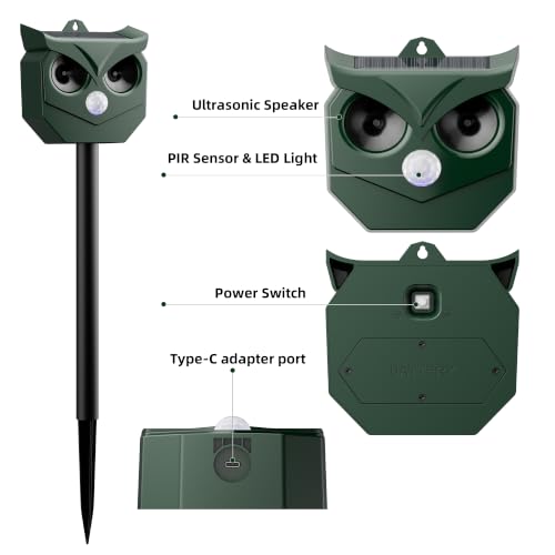 Solar Ultrasonic Animal Repeller, Outdoor Cat Deterrent for Deer Squirrels
