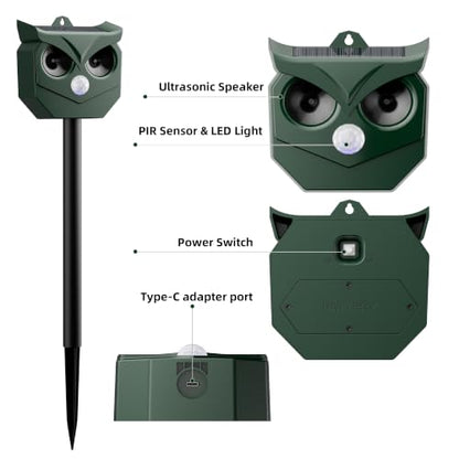 Solar Ultrasonic Animal Repeller, Outdoor Cat Deterrent for Deer Squirrels