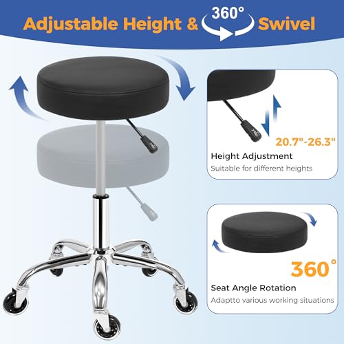 ANWBROAD Round Rolling Stool with Wheels Height Adjustment 360° Swivel