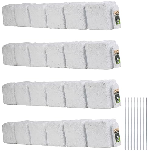Beuta Landscape Edging | Garden Edging Border | Polyrock Blocks for Lawn Edging, Flower Beds & Yard Edging – 4 Pack | Each Section Has 6 Blocks 48" L x 4" W x 6.5" H | 8 Spikes | Limewash - color: Limewash, size: 4-Pack (16 FT)