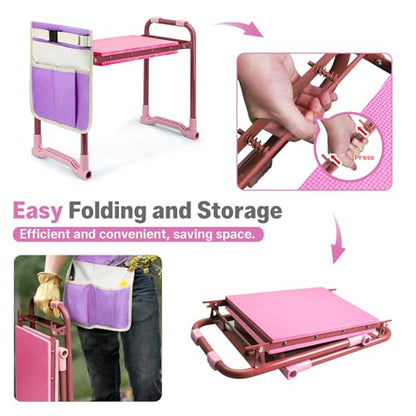 Garden Kneeler and Seat Heavy Duty, Foldable Gardening Stool Bench - color: Purple