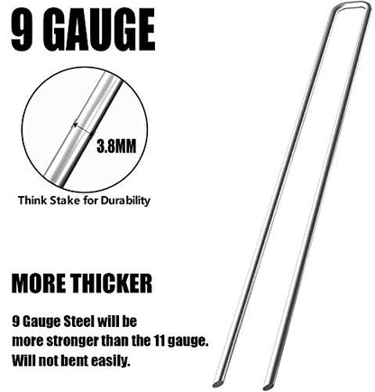 Mininfa 6 Inch Heavy Duty 9 Gauge 125 Pack Galvanized Garden Stakes, Rust Resistant Landscape Staples, Lawn pins Fabric Staples for Anchoring Landscaping, Weed Barrier Fabric, Ground Cover - size: 6 inch 125 Pack