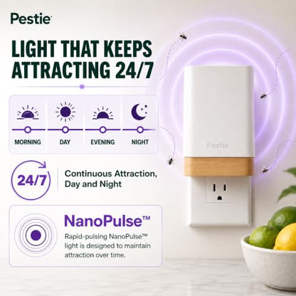 Pestie Fruit Fly Traps, Indoor Gnat Trap Plug-in (1 Device, 2 Cartridges) - size: 1 Device + 2 Cartridges