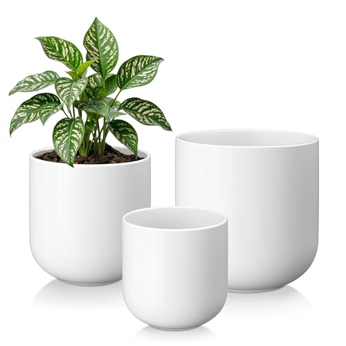 vancasso 6+8+10 inches Ceramic Plant Pots, Set of 3, Planters with Drainage Hole, Flower Pots Planters Pots for Indoor Plants, Modern Indoor Decorative Garden Pot, Home Decor, White - color: White, size: 6+8+10 Inch