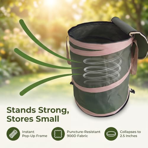 42 Gallon Collapsible Pop-Up Trash Can,Leaf Bag,22"x26",Green