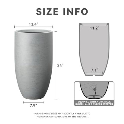 Kante Large Round Tapered Pale Gray Concrete Planter 24" Tall, Outdoor - color: Natural Concrete, size: 24" Tall