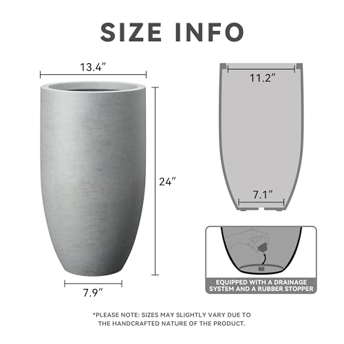 Kante Large Round Tapered Pale Gray Concrete Planter 24" Tall, Outdoor - color: Natural Concrete, size: 24" Tall