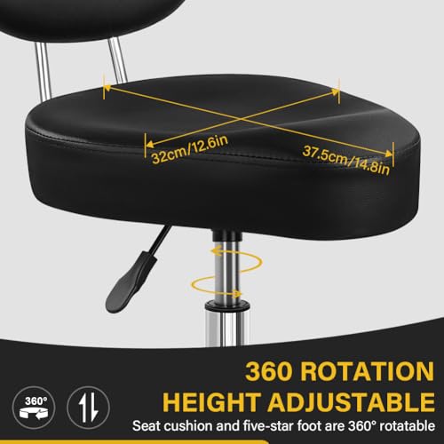 WKWKER Saddle Stool with Back Adjustable Drafting Stool with Back (Black)