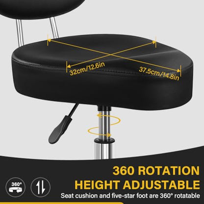 WKWKER Saddle Stool with Back Adjustable Drafting Stool with Back (Black)