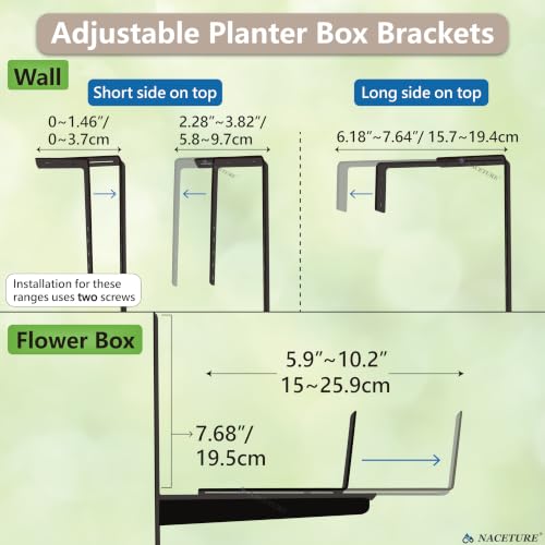 2 Pack Adjustable Window Box Brackets for Railing, Measure Before Ordering - color: Black 2 Pack