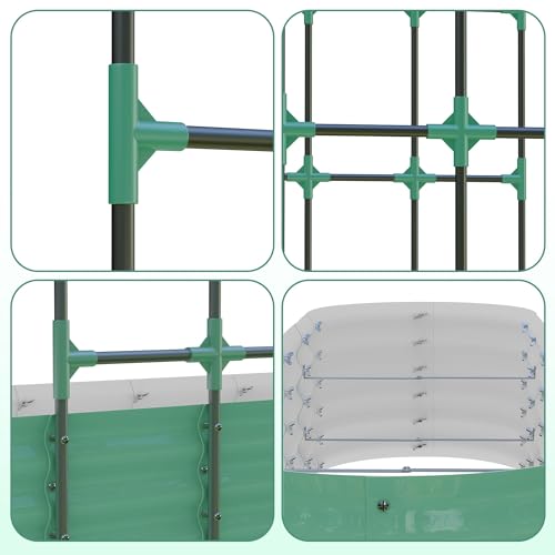 Metal Raised Garden Bed with Trellis for Climbing Plants Outdoor - color: Green