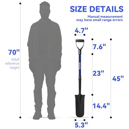 WIKER Spade Shovel,Sharp Shooter Shovel,Shovels for Digging,Planting,Trenching,Gardening,Drain Spade with Fiberglass Handle Heavy Duty,Blue,45 inches