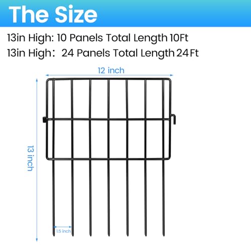 Getlay 10 Pack Animal Barrier Fences, 1.5" Gap No Digging Garden Fence Panels, Metals Black Deterrent Fence for Dogs Rabbits, Decorative Fence for Outdoor Landscape Patio Total 10 ft(L)×13 in(H) - size: 10 ft (L) × 13 in (H), 10 Pack