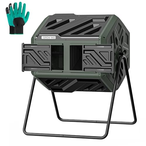 THE Growing 43 Gal Outdoor Compost Bin Tumbler for Backyard Garden, Green - color: Green