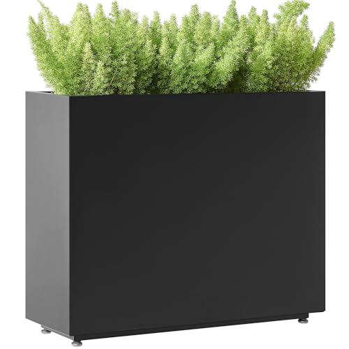 30" Tall Black Metal Planter with Middle Shelf, 36Wx11Dx30H - color: Black, size: 36Wx11Dx30H