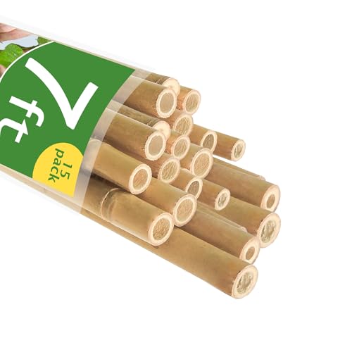 Garden Stakes 7FT, Natural Bamboo Stakes 7 Feet, 3/4" D Thicker Heavy Duty Plants Stakes 15 Pack for Tomatoes, Beans, Flowers, Potted and More Climbing Plants - size: 7FT, pack of 15