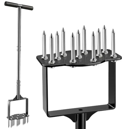 Manual Lawn Aerator Tool with 11 Steel Spikes, Easy Step-On