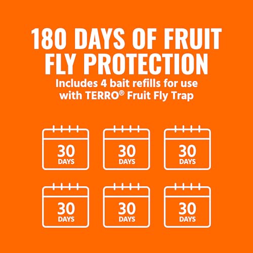 TERRO Fruit Fly Trap Refills, 4 Pack Liquid Bait Replacement for Home - size: 4 Lure Refills