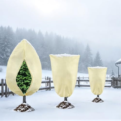8 Pack 3 Sizes Plant Covers Freeze Protection w Zipper & Drawstring, Beige - color: Beige