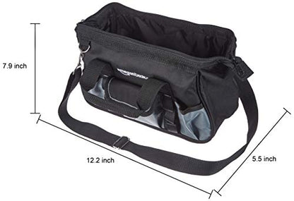 Amazon Basics Durable Wear-Resistant Tool Storage Bag with Adjustable Shoulder Strap, Portable Tool Organizer, 16 Pockets, 12 in, Black & Gray - size: Small Standard Bag