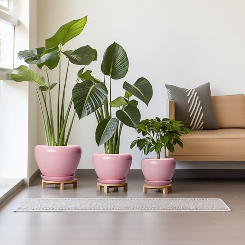 Ceramic Planters, 10+8+6 Inch Ceramic Plant Pots Indoor, Pink - color: Pink