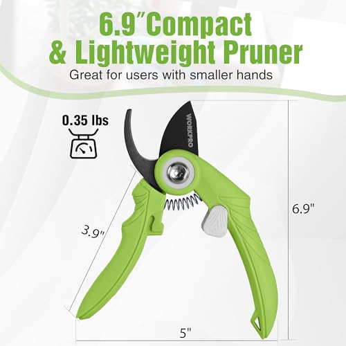 WORKPRO 6.9" Bypass Pruning Shears Gardening Scissors with SK5 Blade, Green - color: Green