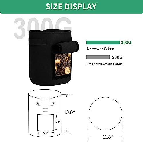 5-Pack 7 Gallon Grow Bags with Harvest Window 300g Thickened Nonwoven Fabric Heavy Duty Plant Pots Easy for Vegetables, Potato, Tomatoes Carrots Gardening Containers with Handles Black - size: 7GAL-BLK