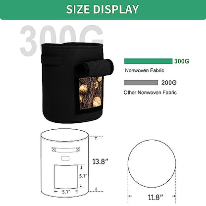 5-Pack 7 Gallon Grow Bags with Harvest Window 300g Thickened Nonwoven Fabric Heavy Duty Plant Pots Easy for Vegetables, Potato, Tomatoes Carrots Gardening Containers with Handles Black - size: 7GAL-BLK