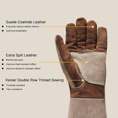 Welding Gloves -Long Sleeve Fireproof and Heat Resistant 15IN XL - color: Brown 1 Pair, size: X-Large