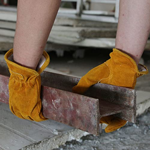OZERO Leather Work Gloves, Gardening Gloves, Cowhide, Mesh Lining, X-Large - color: Gold With Mesh Linning (1 Pair), size: X-Large