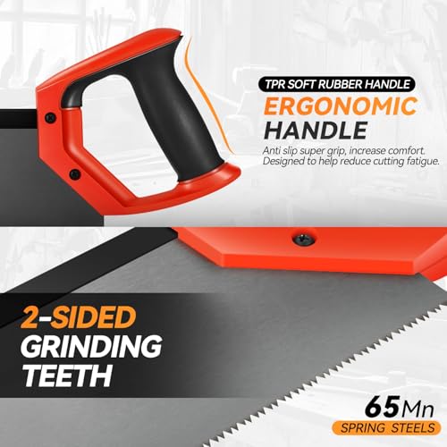 Auto Dynasty 12" Wood Handsaw, Dual Side Grinding Teeth Hand Saw with Non-Slip Comfort Grip for Sawing, Trimming, Gardening, Cutting Wood, Drywall, Plastic Pipes (Red) - style: 12“ Hand Saw