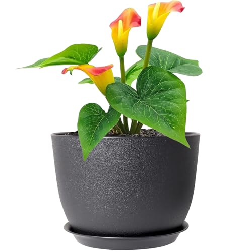 Meowell 12 inch Large Plant Pot for Indoor Outdoor Plants, Wide Flower Pot - color: Black, size: 12inch C