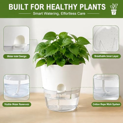 6 Inch Self Watering Planters 4 Pack Plastic Wicking Pots White - color: 6''-4pack-white