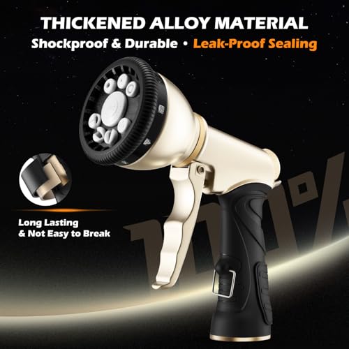 Garden Hose Nozzles,Heavy Duty Metal 9 Spray Patterns Water Hose Sprayer - color: Gray