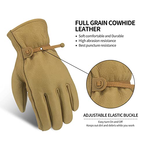 Leather Work Gloves for Men & Women, Reinforced Durable Gardening Gloves,Cowhide Work Gloves,Puncture & Cut Resistant - color: Brown With Buckle, size: X-Small
