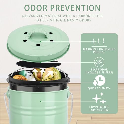 MUMTOP Compost Bin for Kitchen Countertop,1.3 Gal Metal Compost Container - color: Green
