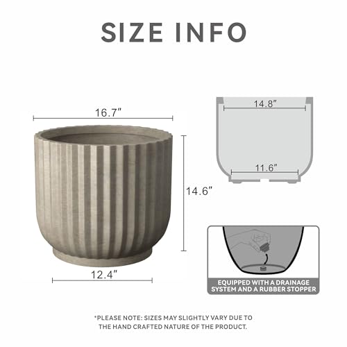 Kante Large Round Pedestal Weathered Concrete Planter 16.7" Dia, Outdoor - color: Weathered Concrete, size: 16.7"w x 14.6"h