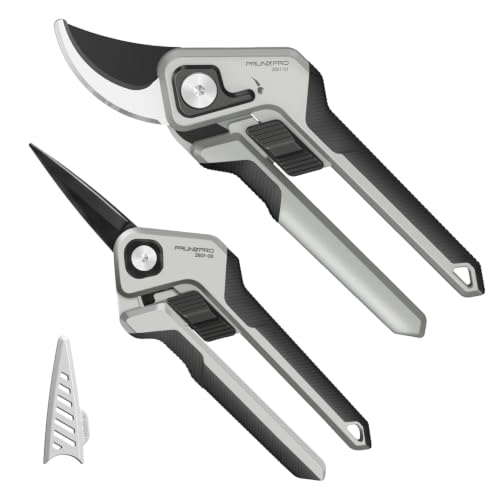 PrunePro Pruning Shears Scissors Set - Professional German Stainless Steel Hand Pruner Anti-Break Lock Ergonomic Garden Scissors for Branches Herb Flower Bonsai Garden Clipper - color: Grey